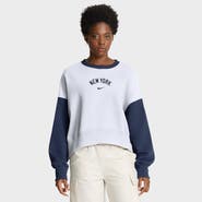 Nike Women's Nike White/Navy New York Yankees Oversized High Hip Fleece Sweatshirt