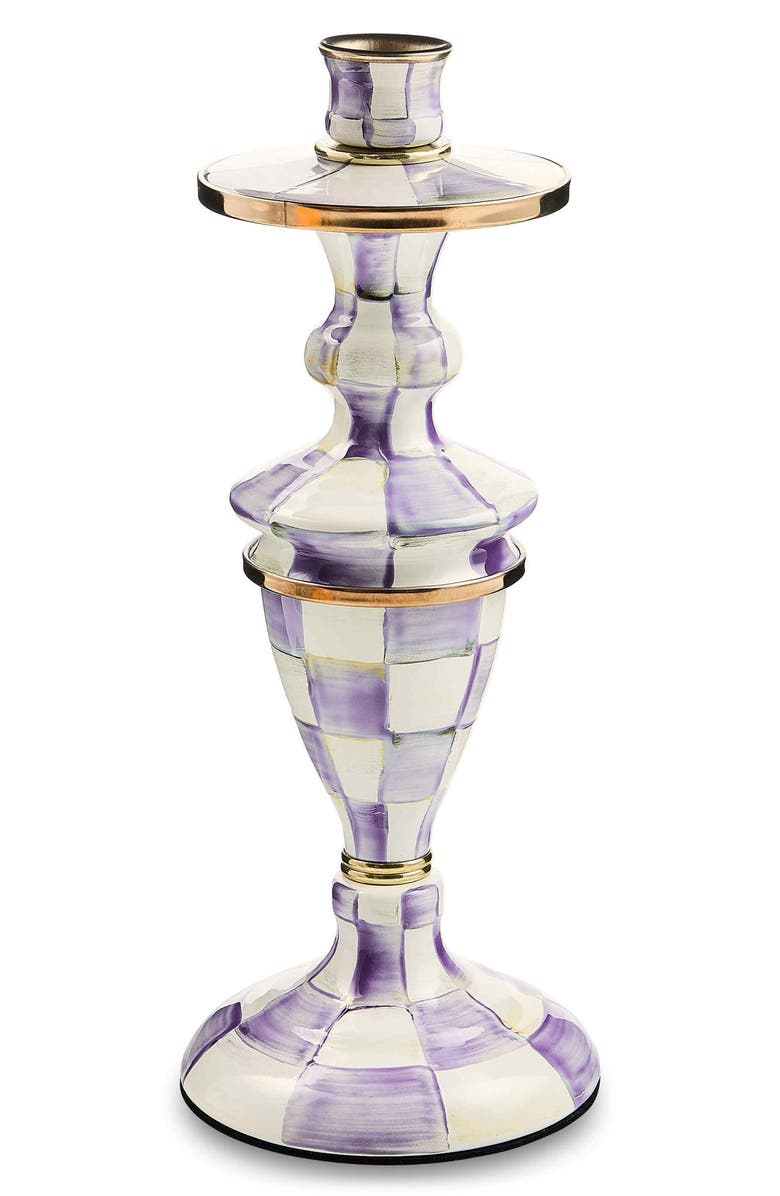MACKENZIE CHILDS Violet Check Medium Candlestick Holder, Main, color, Violet