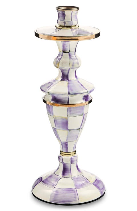 Violet Check Medium Candlestick Holder