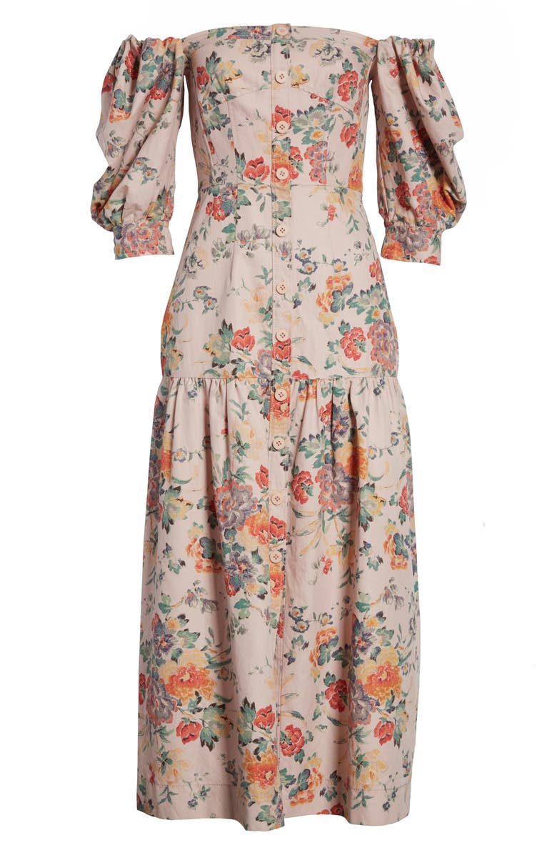 Rebecca Taylor Marlena Off the Shoulder Floral Midi Dress, Alternate, color, 
