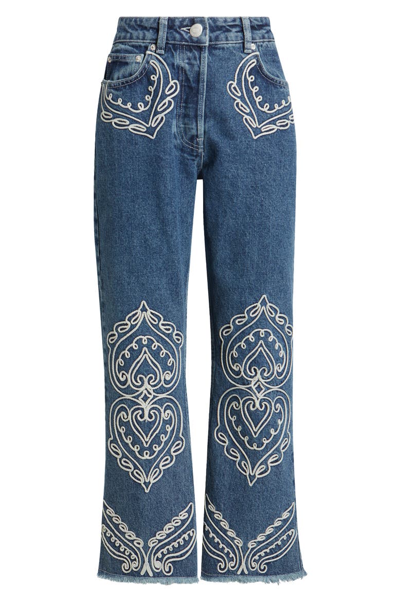 Cornely Embroidered Raw Hem Crop Jeans, Alternate, color, DENIM