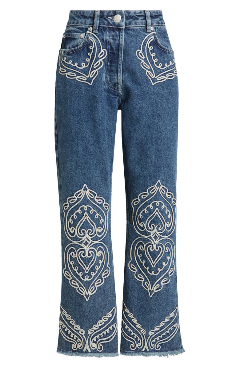 FARM Rio Cornely Embroidered Raw Hem Crop Jeans, Alternate, color, Denim
