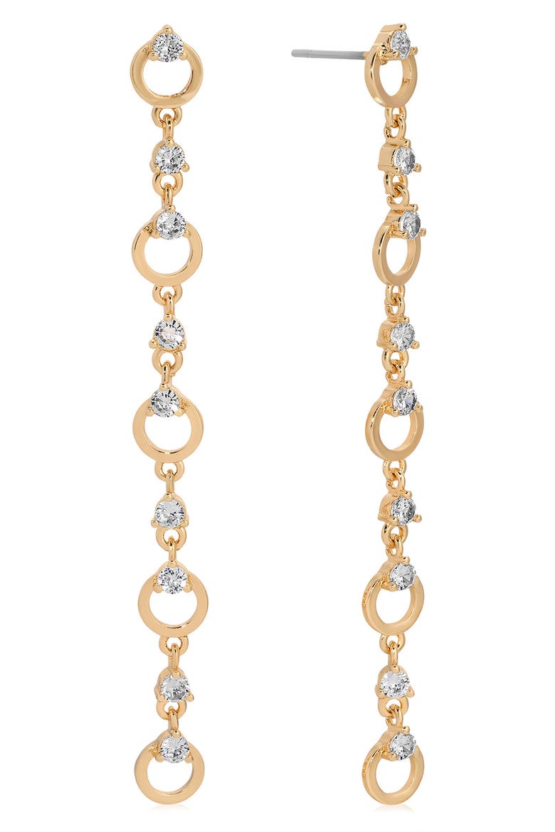 Cubic Zirconia Linear Drop Earrings, Main, color, GOLD