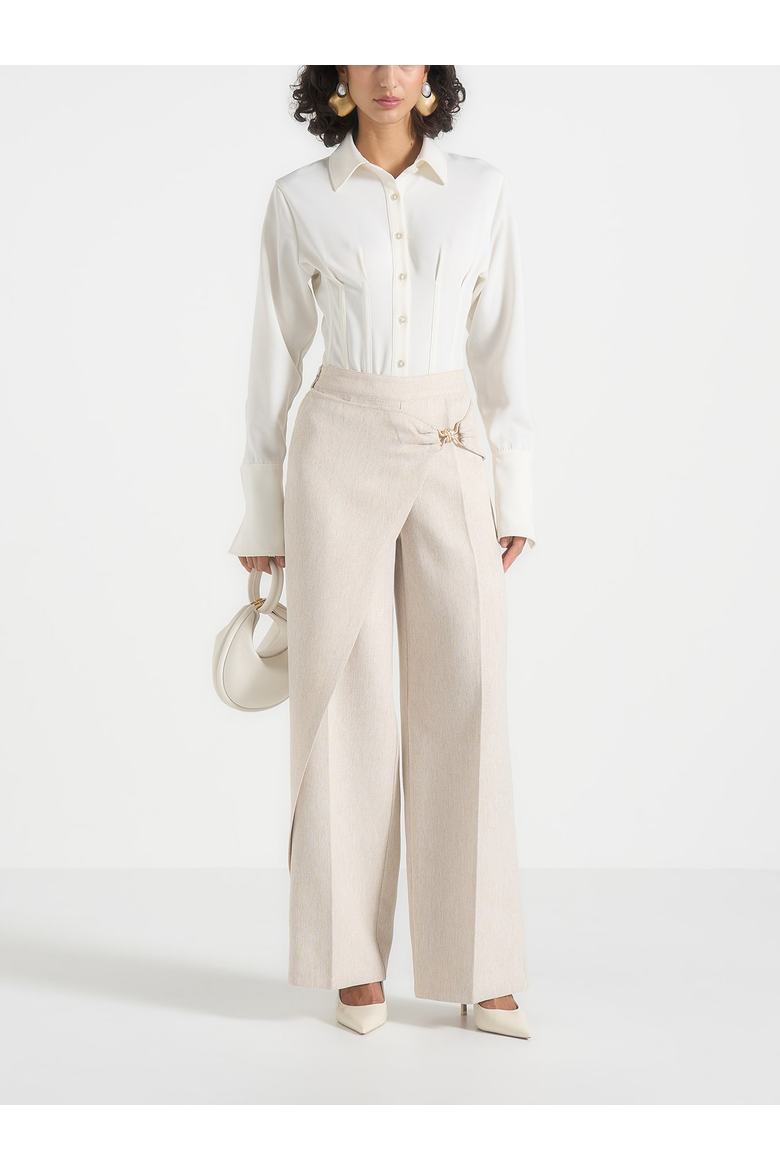 Beryl Wrap Tailored Trousers With Hardware Detail, Alternate, color, Cream