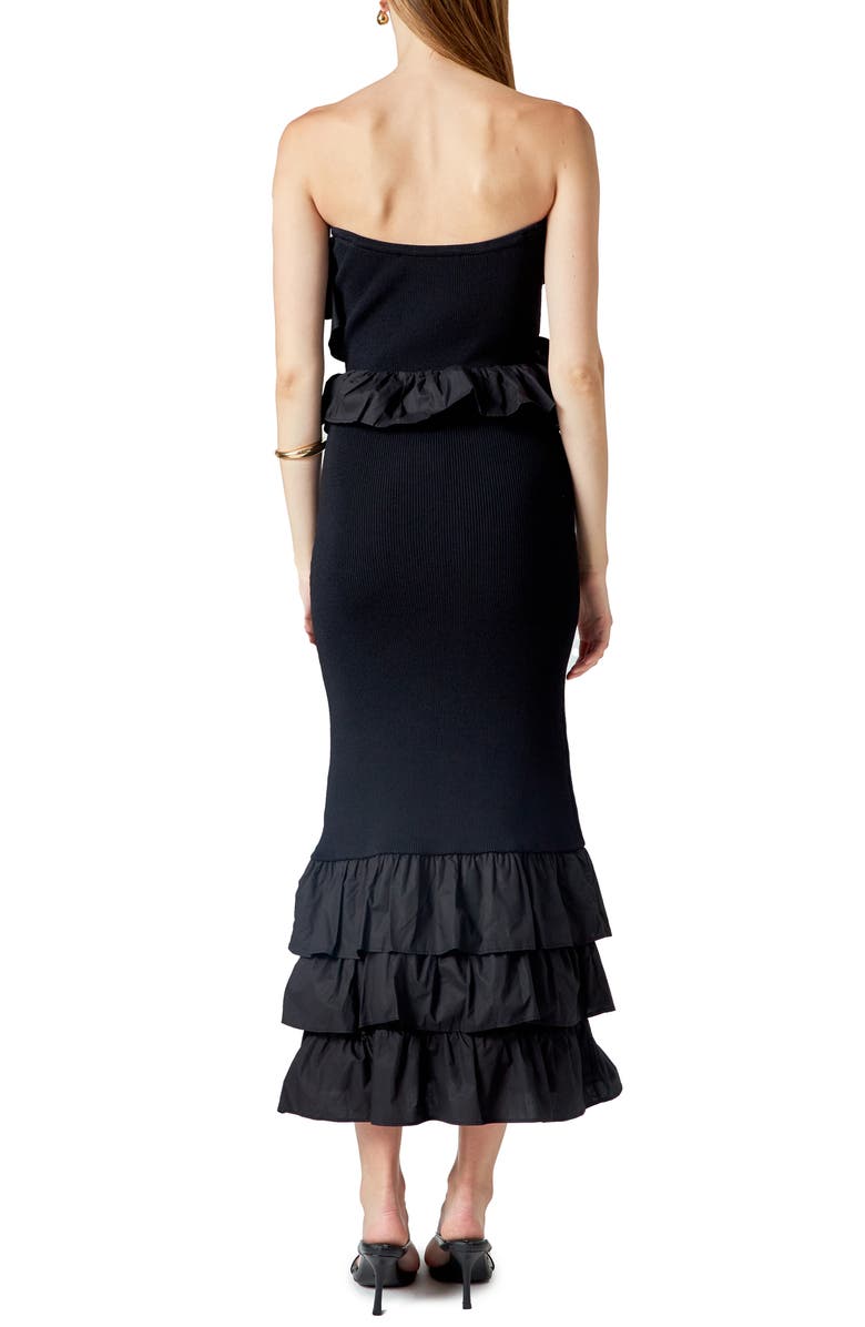 Endless Rose Ruffle Detail Mixed Media Strapless Dress, Alternate, color, Black