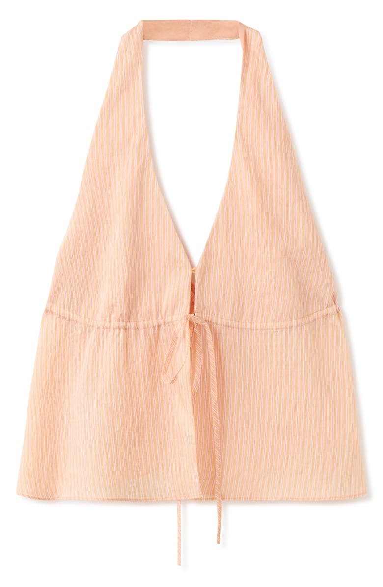 MANGO Stripe Tie Front Halter Top, Alternate, color, Orange