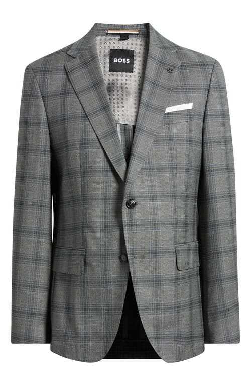 Hugo Boss Boss Hutson Plaid Virgin Wool Sport Coat In Dark Green