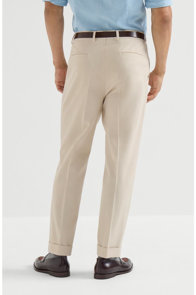 Cotton and virgin wool gabardine trousers with pleat, Alternate, color, Ivory