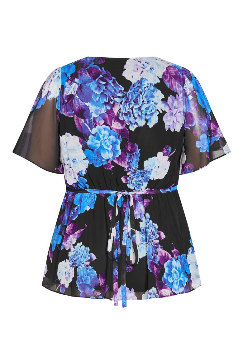 Carmen Floral Faux Wrap Top, Alternate, color, BLK HYDRANGEA