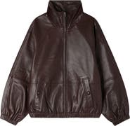 SANDRO Oversized zip-up leather jacket