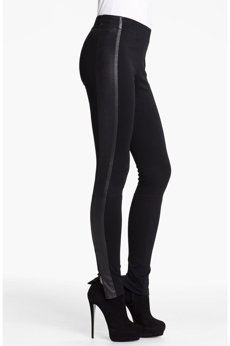 'Renard' Leather Tuxedo Stripe Leggings, Alternate, color, BLACK