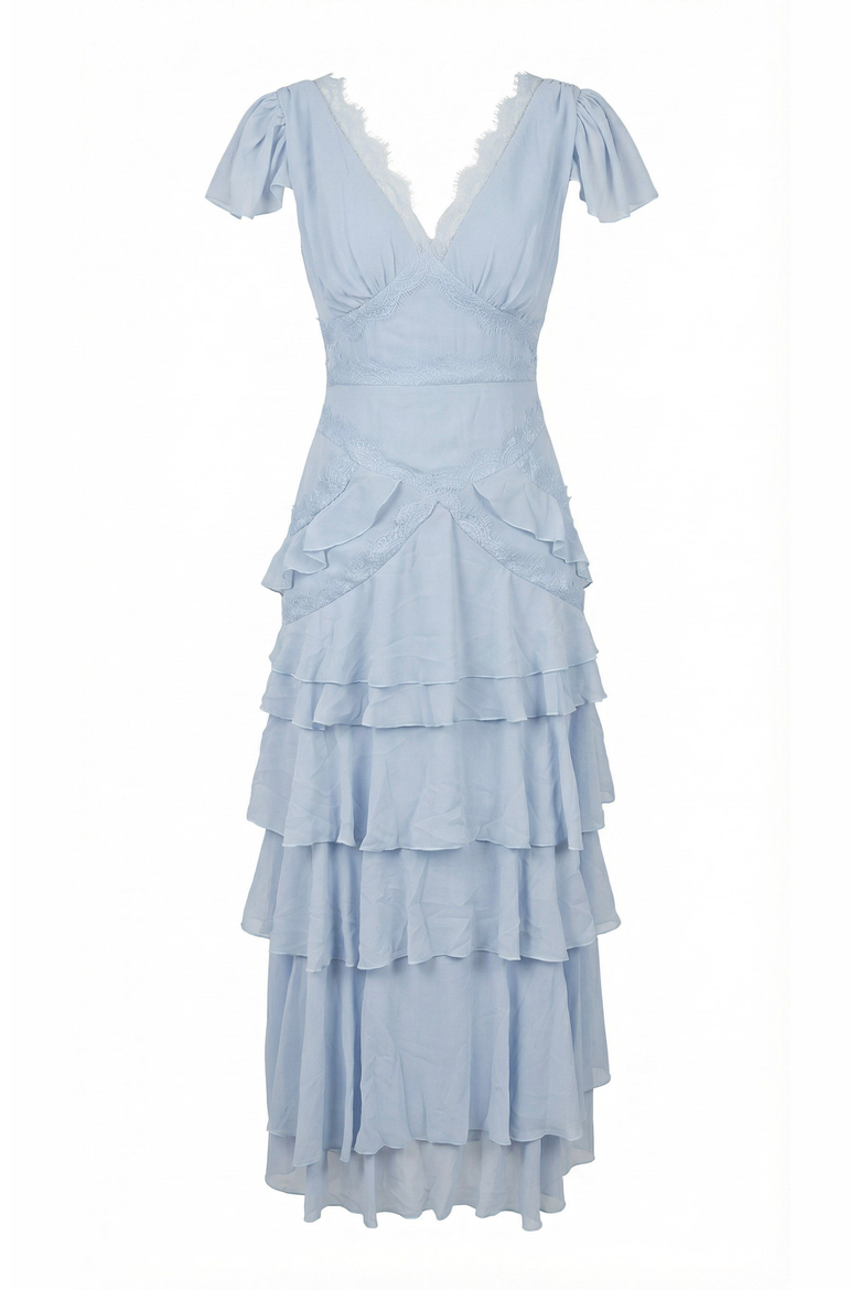 Lace Trim Tiered Maxi Dress, Alternate, color, Pastel Blue