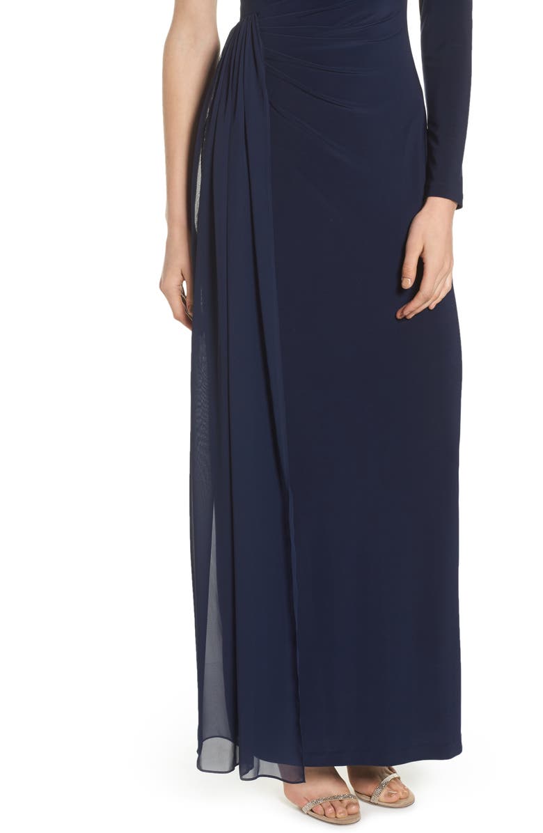 Vince Camuto Chiffon Overlay One-Shoulder Gown, Alternate, color, 