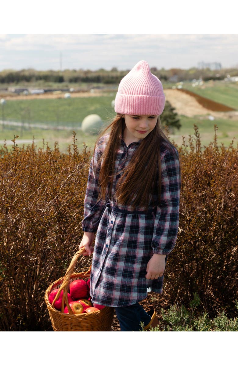 Deux par Deux Girl's Shirt Flannel Dress With Belt Plaid Navy And Pink, Alternate, color, 