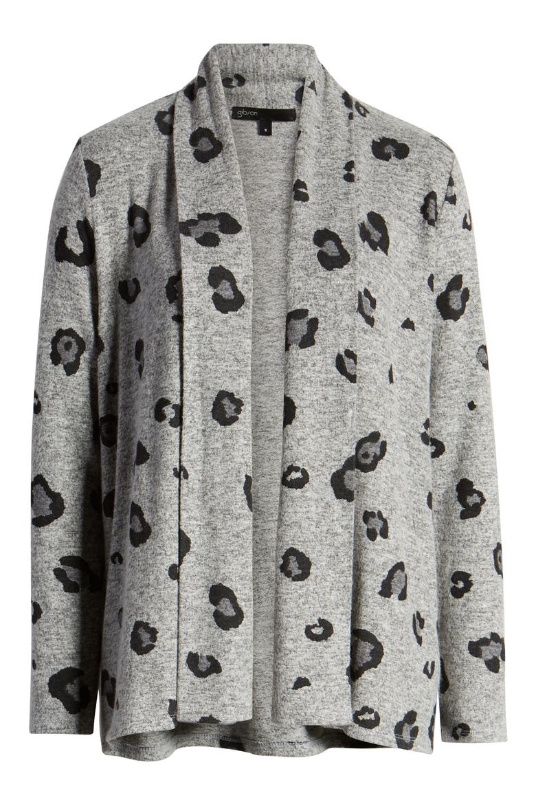 Gibson Open Front Fleece Cardigan, Alternate, color, GREY LEOPARD