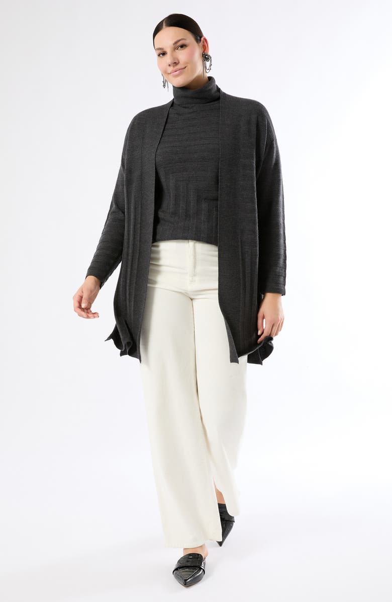 Marina Rinaldi Zamia Tie Belt Merino Wool Cardigan, Alternate, color, Dark Grey