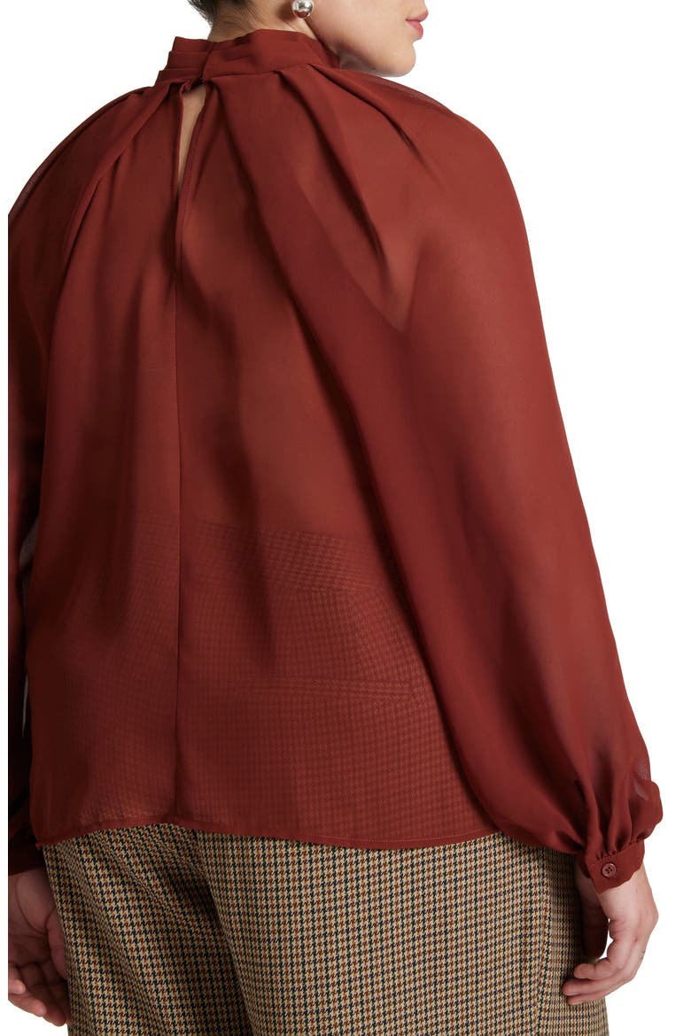 Draped Sleeve Chiffon Top, Alternate, color, FIRED BRICK