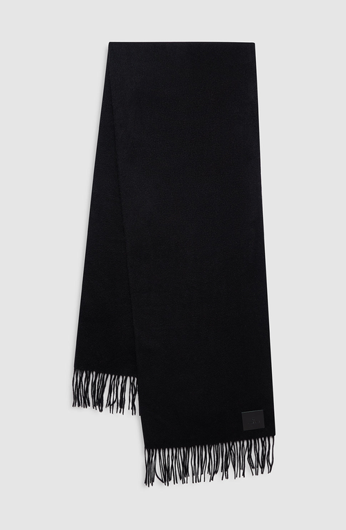 Anine Bing Augustina Fringed Wool Scarf In Black