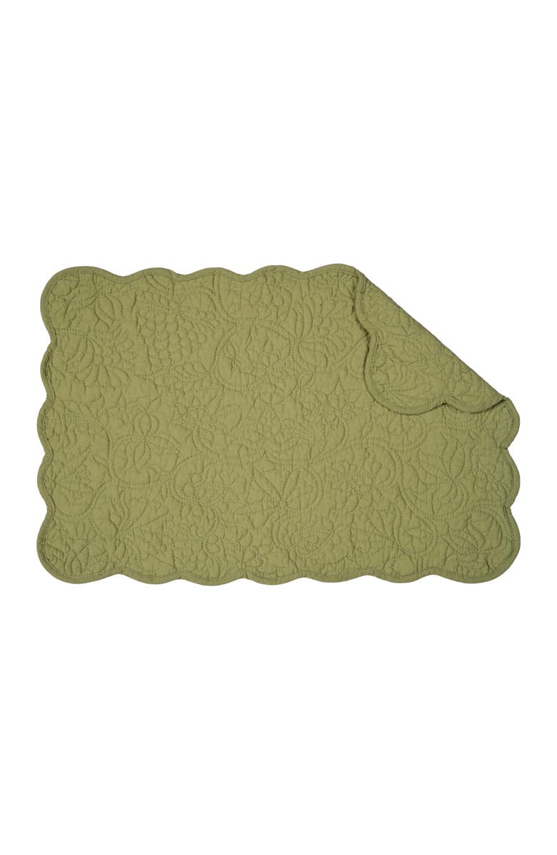 C&F Home Christiana Sweet Pea Reversible Machine Washable Scallop Quilt Placemats Set of 6, Alternate, color, Green