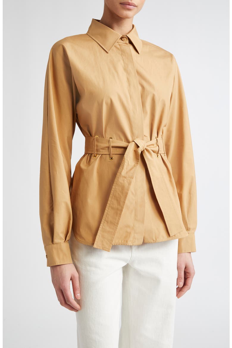 Juglas Belted Button-Up Shirt, Main, color, CARAMEL