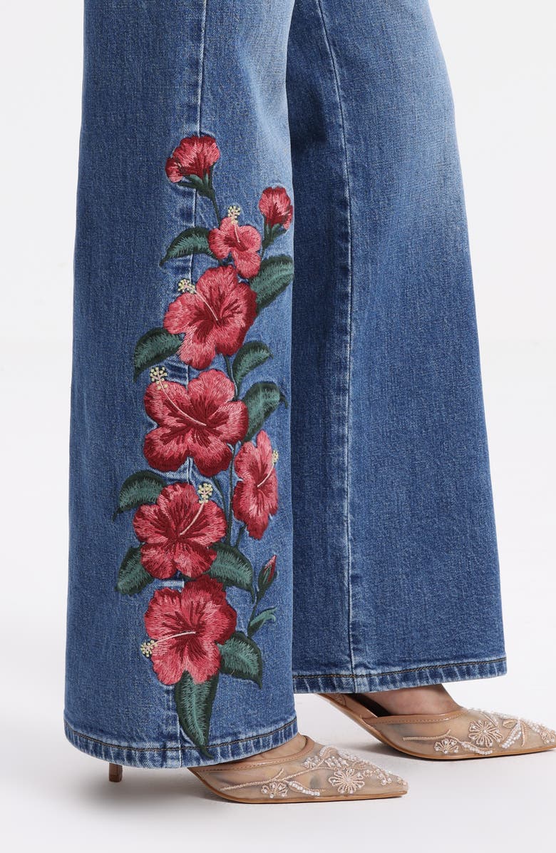 Bayeas Floral Embroidered High Waist Straight Leg Jeans, Alternate, color, Oblique