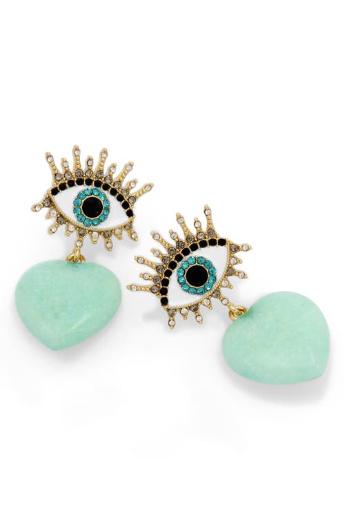 KURT GEIGER KURT GEIGER LONDON QUARTZ HEART EVIL EYE DROP EARRINGS 