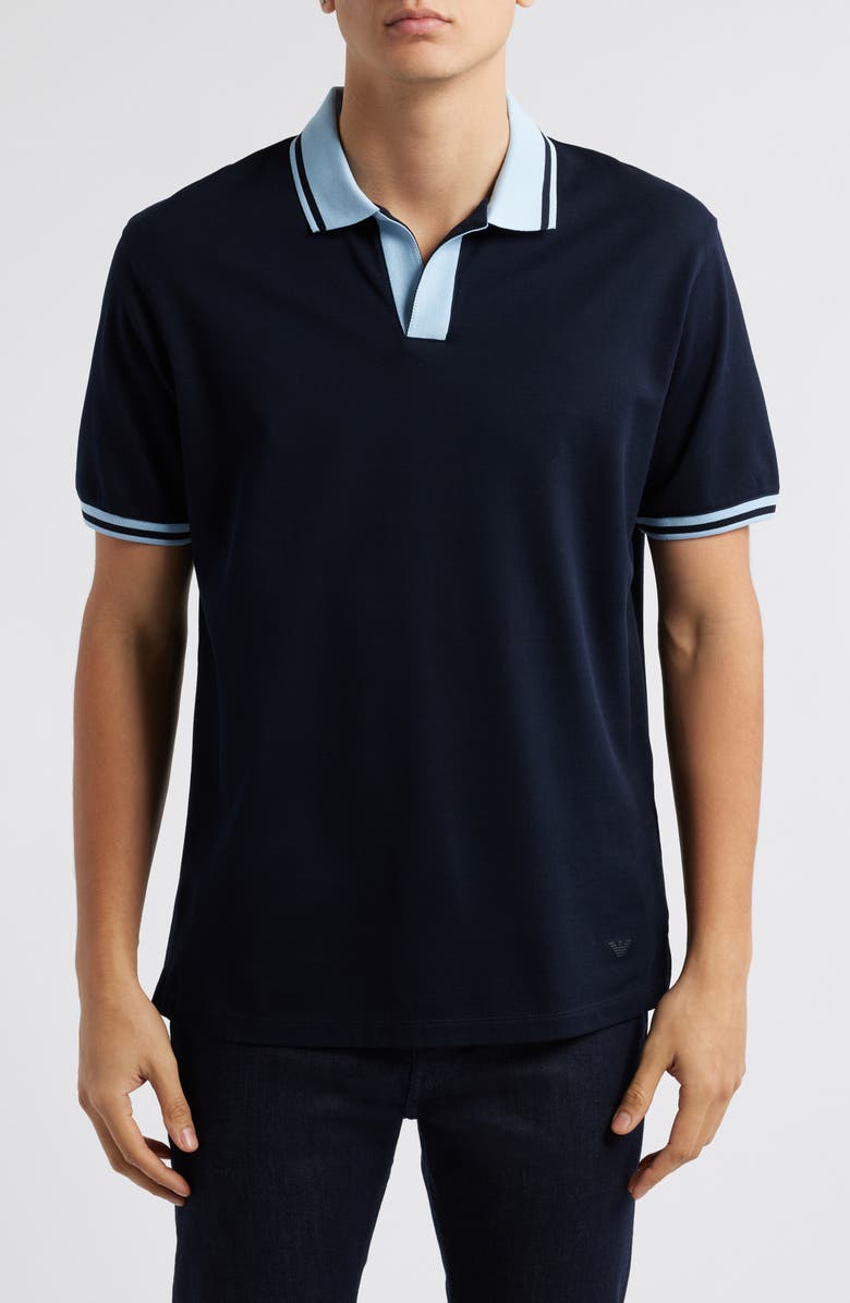 Emporio Armani Tipped Johnny Collar Polo, Main, color, 