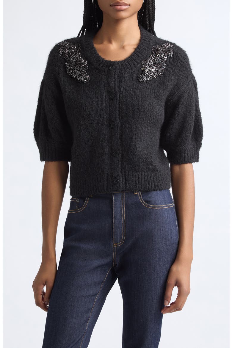 Millicent Crystal Ivy Embellished Cardigan, Main, color, BLACK