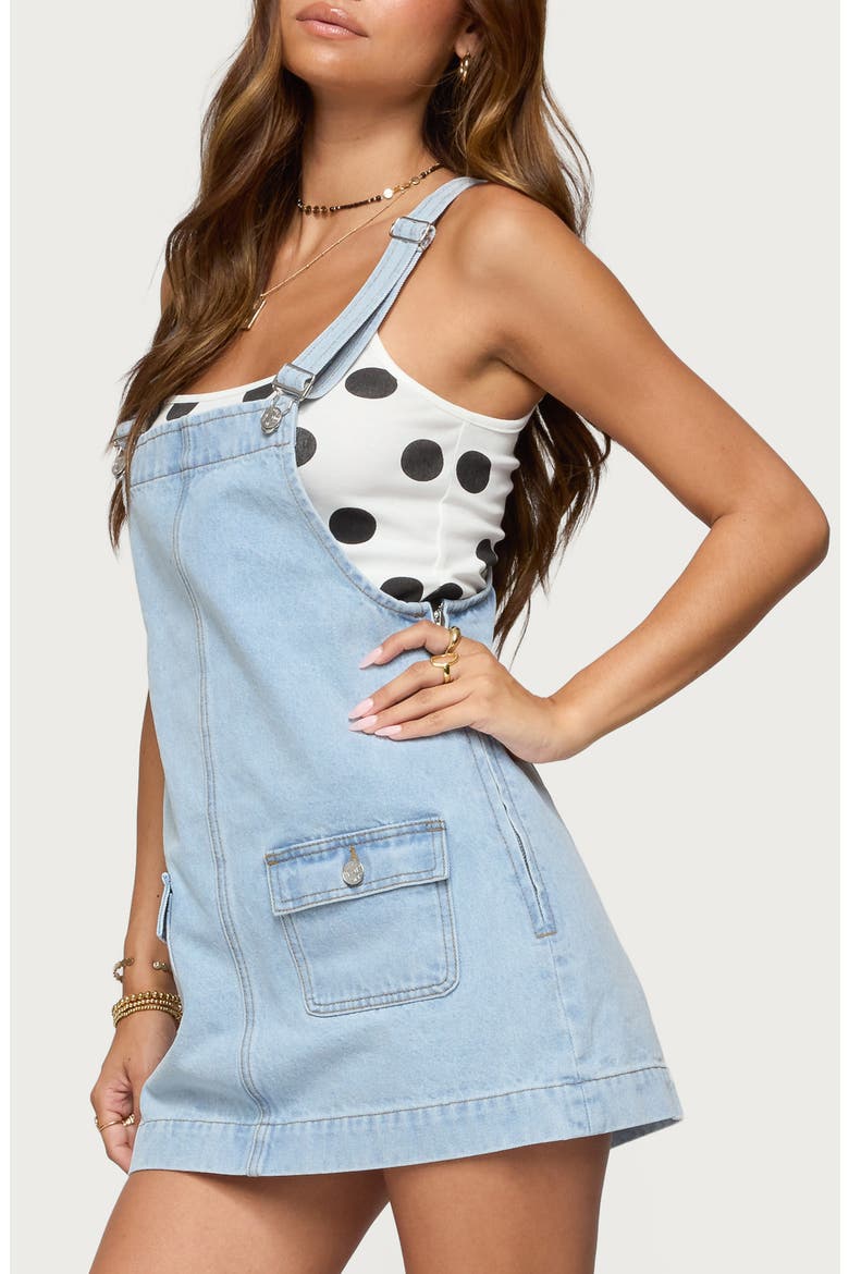 Denim Overall Minidress, Alternate, color, LIGHT-BLUE