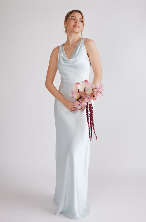 Cowl Front Satin Bridesmaid Dress