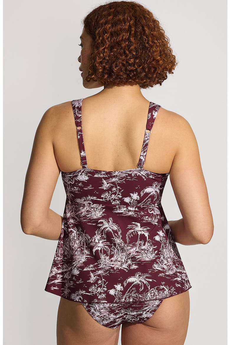 D-Cup Flutter Scoop Neck Tankini Top Comfort Adjustable Straps, Alternate, color, Burgundy Island Scenic
