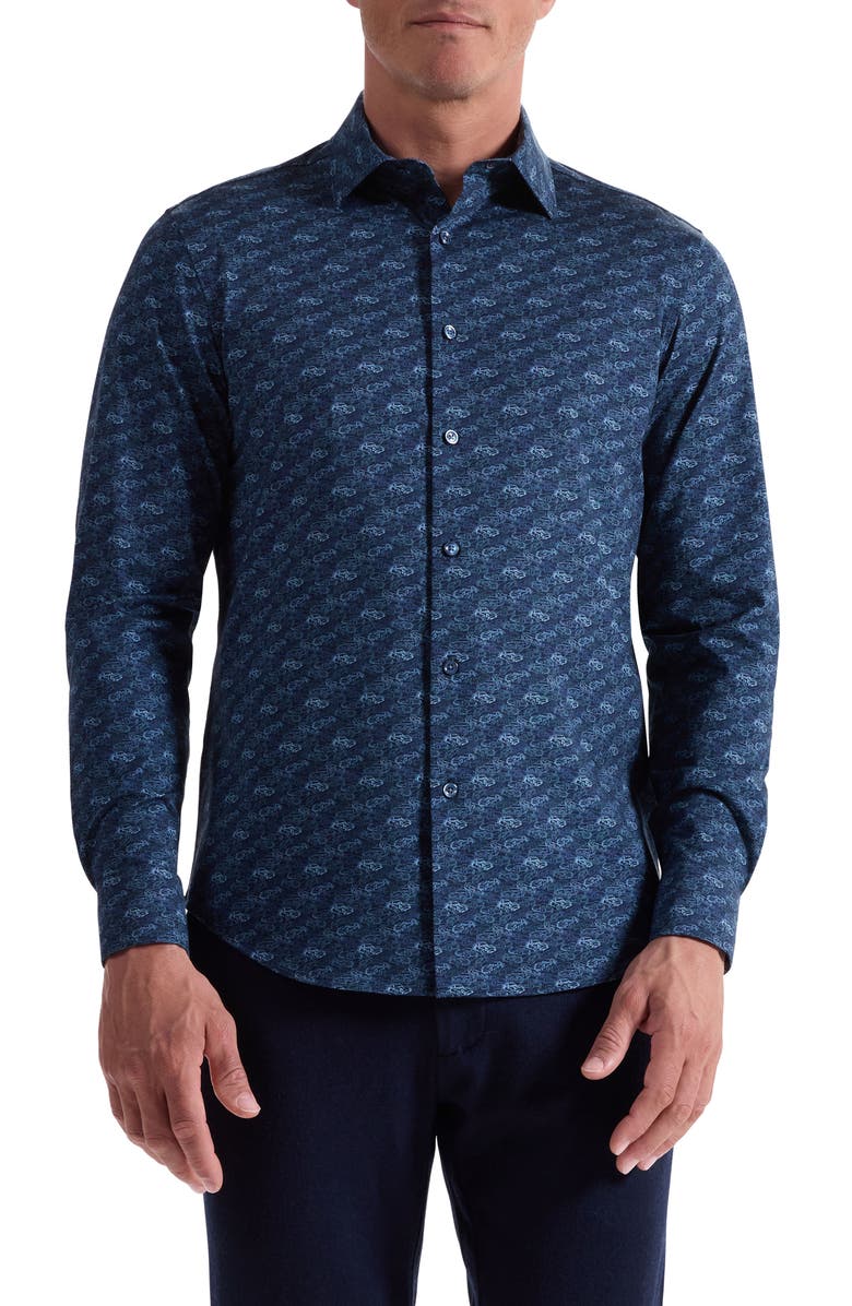 Bugatchi James OoohCotton<sup>®</sup> Abstract Button-Up Shirt, Main, color, Teal
