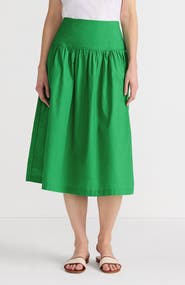 Lands' End Poplin Drop Waist Midi Skirt