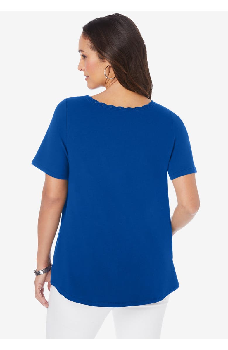 Jessica London Stretch Cotton Eyelet Cutout Tee, Alternate, color, White