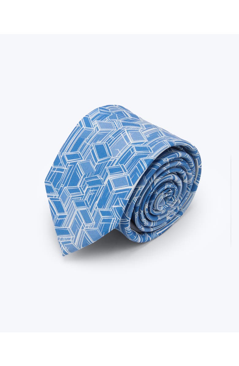 Knottery & Co Geometric Cube Printed Silk Tie, Main, color, Sky Blue