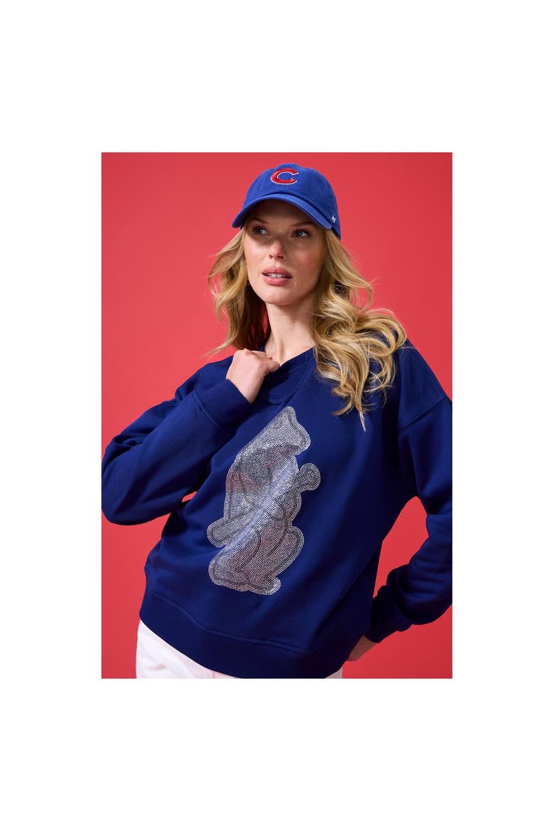 Women's Terez Navy Chicago Cubs Oversized Gemstone Logo Sweatshirt, Alternate, color, Navy