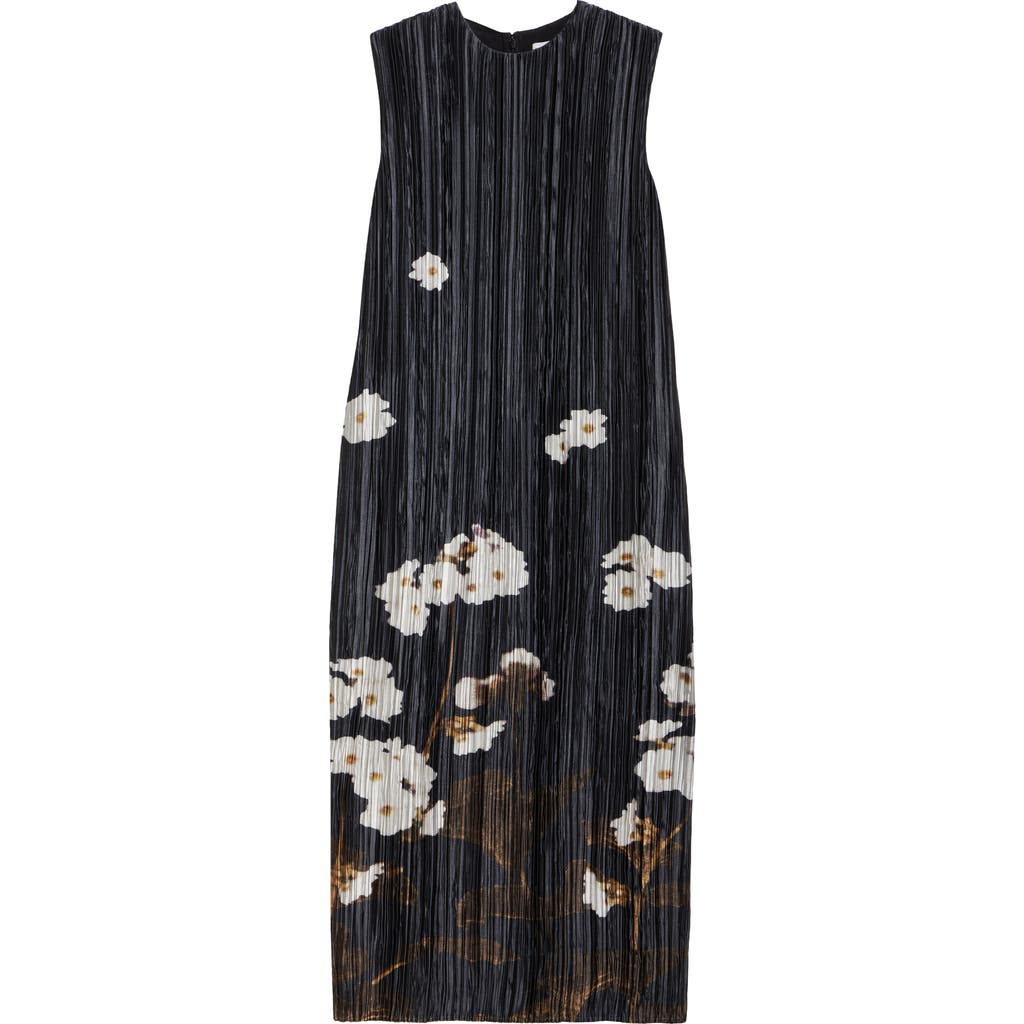 Shop Erdem Pleated Floral Satin Midi Dress In Elena Garden Selvedge Black