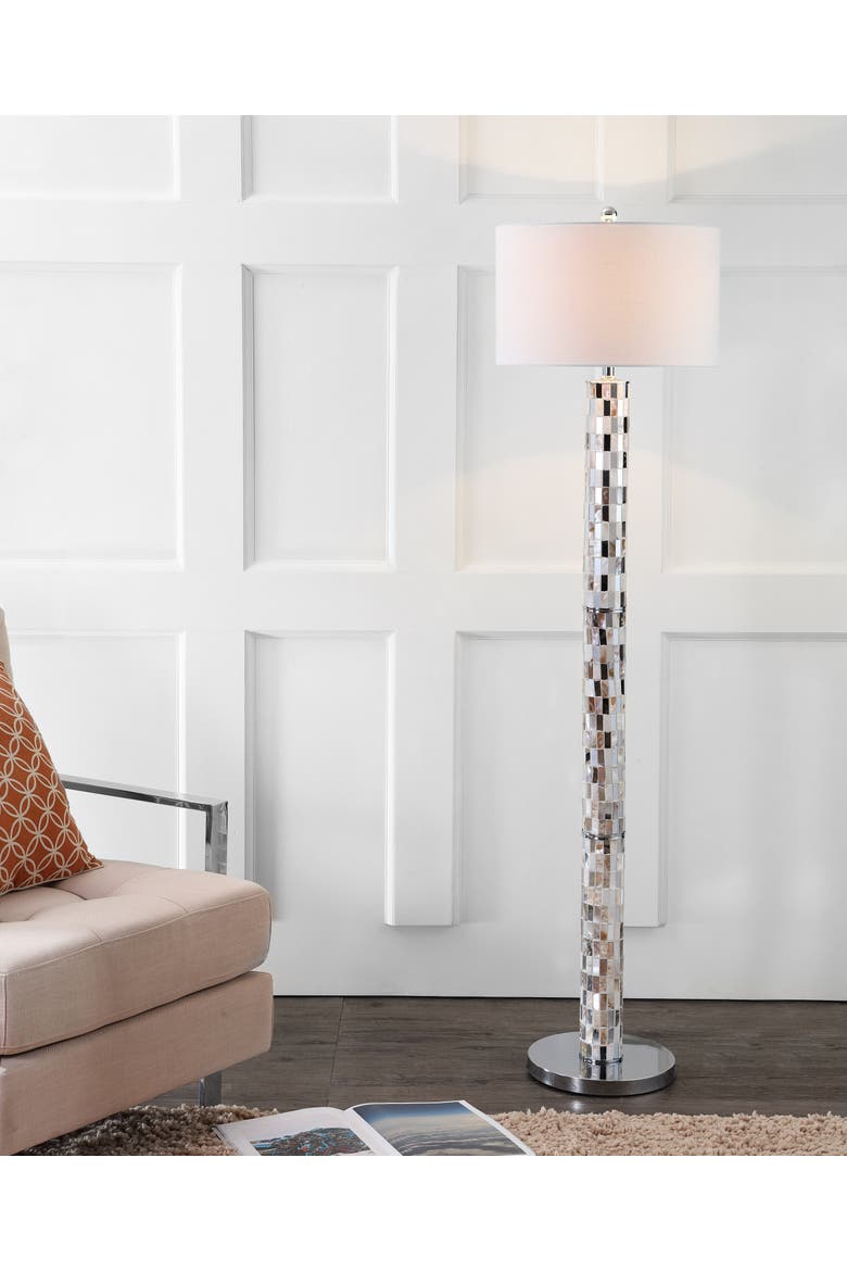 Liam Seashell Mosaic LED Floor Lamp, Main, color, Cream/Chrome