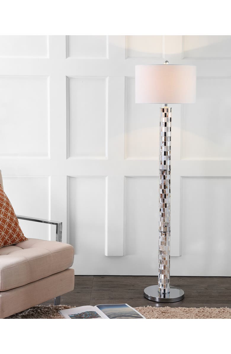 JONATHAN Y Liam Seashell Mosaic LED Floor Lamp, Main, color, Cream/Chrome