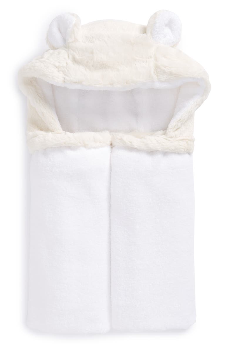 Luxe Faux Fur Hooded Towel, Main, color, CREAM