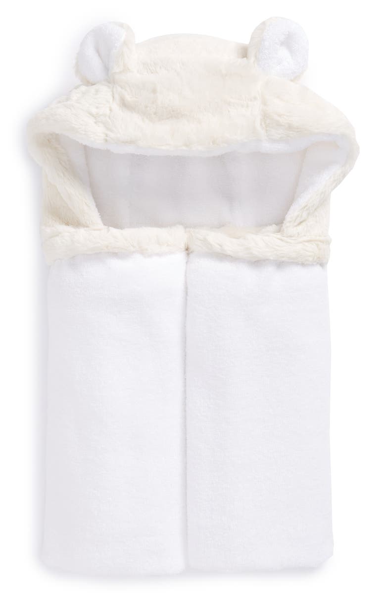 Little Giraffe Luxe Faux Fur Hooded Towel, Main, color, Cream