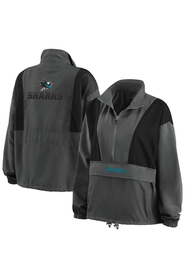 Women's WEAR by Erin Andrews Charcoal San Jose Sharks Popover Packable Half-Zip Jacket, Main, color, Charcoal