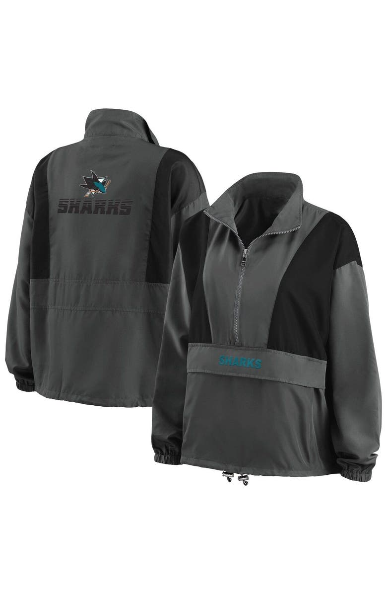 WEAR by Erin Andrews Women's WEAR by Erin Andrews Charcoal San Jose Sharks Popover Packable Half-Zip Jacket, Main, color, 