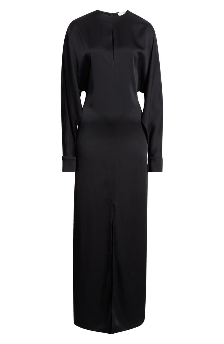 Michael Kors Collection Split Long Sleeve Satin Gown, Alternate, color, Black