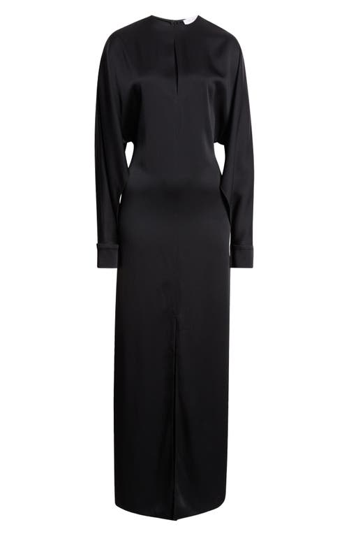 Michael Kors Collection Split Long Sleeve Satin Gown In Black