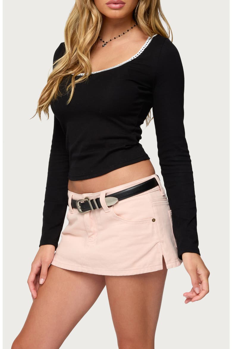 Contrast Lace Trim Long Sleeve Top, Alternate, color, BLACK