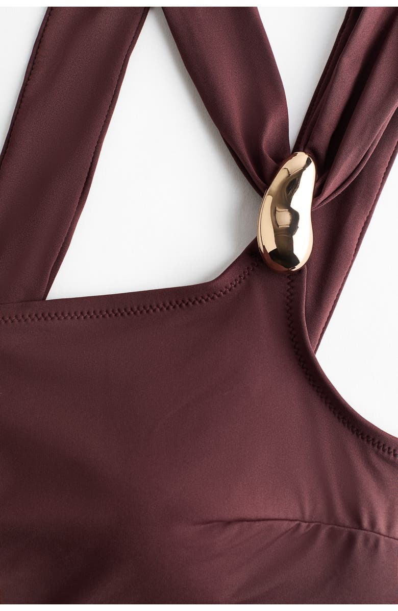 H&M Padded-cup One-shoulder Swimsuit, Alternate, color, Dark Brown