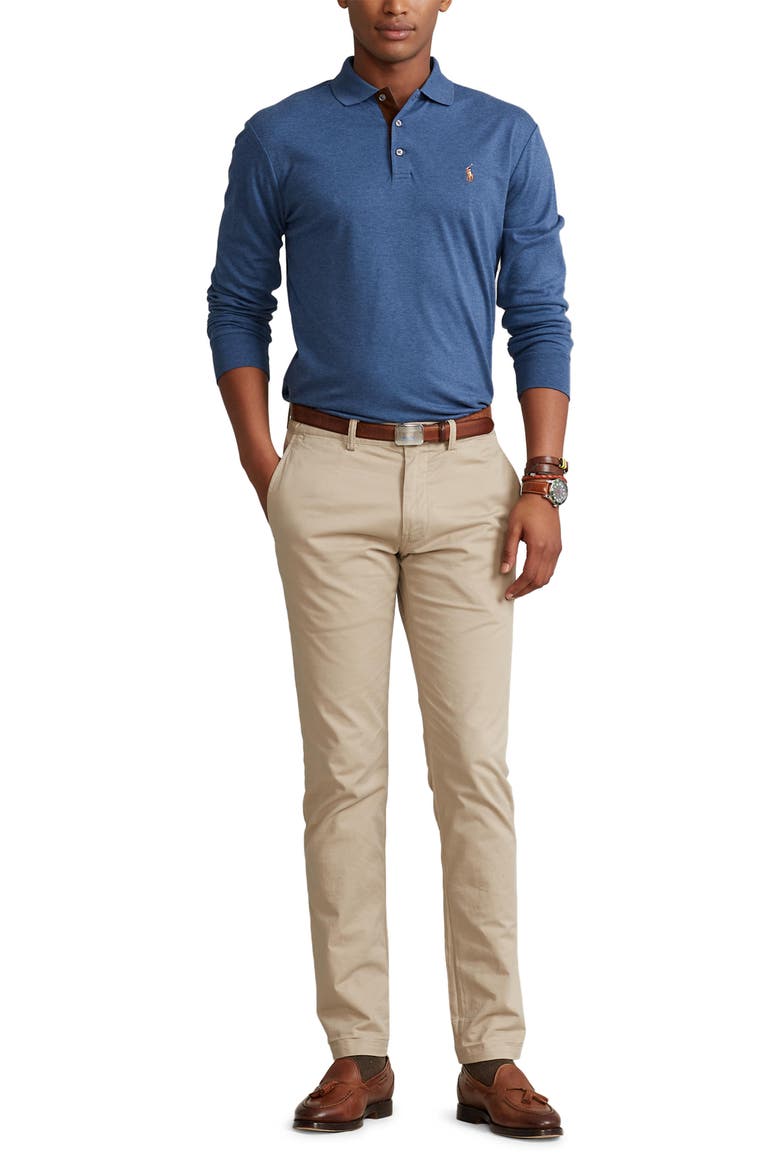 Long Sleeve Pima Cotton Polo, Alternate, color, BLUE HTR