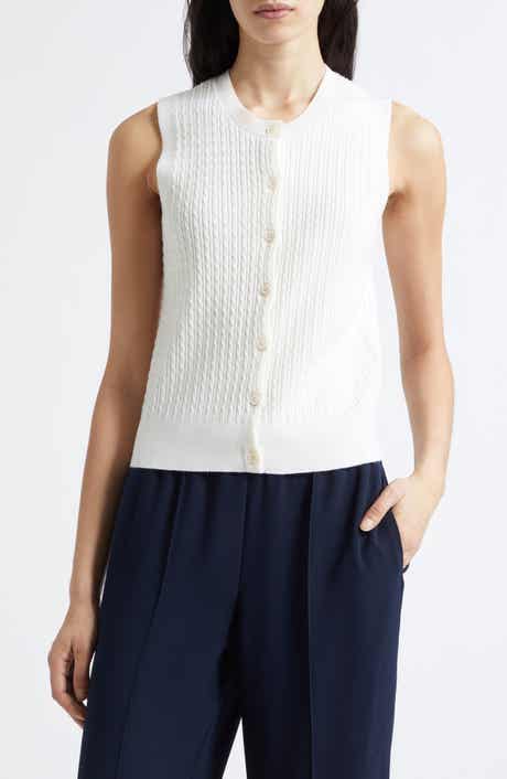 Sleeveless Cable Stitch Merino Wool Blend Cardigan
