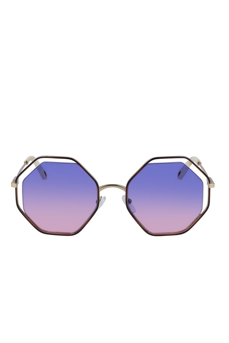 58mm Octagonal Halo Lens Sunglasses, Alternate, color, HAVANA/PURPLE ROSE